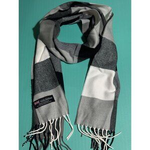 Beonon 100% Cashmere Fringed Scarf Made in Scotland - Black White Gray Plaid